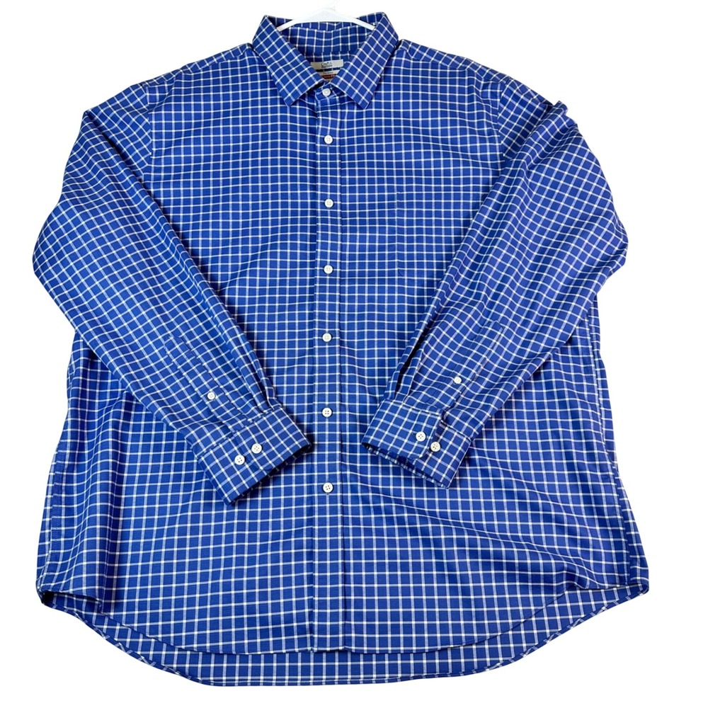 Croft & Barrow Mens Blue Grid‎ Check No Iron Classic Fit Dress Shirt 18.5 36/37